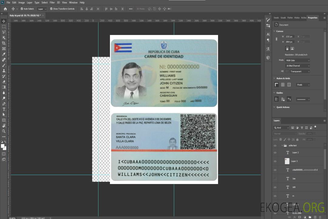 Carte d'identité de Cuba template
